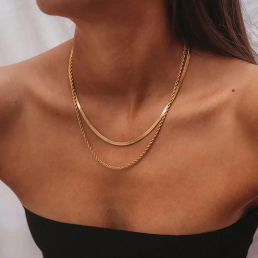 18K gold plated double layered necklace for women on mode