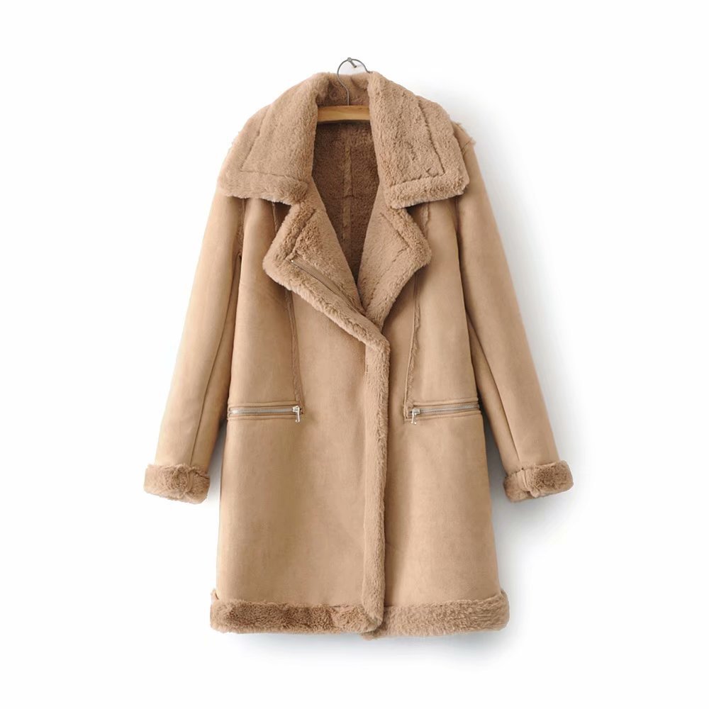 Long Suede Lambswool Fur Coat