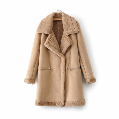 Long Suede Lambswool Fur Coat