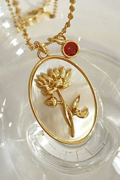 14K gold plated mother of pearl pendant necklaces with feminine floral design