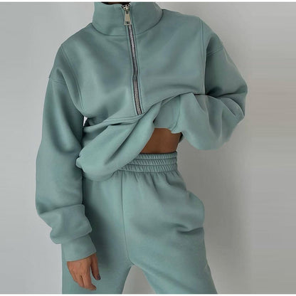 Stand Collar Zip Up Set
