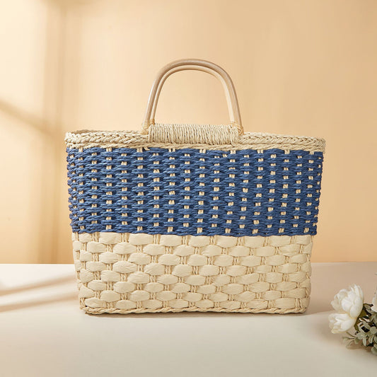 Contrast Basket Braided Bag