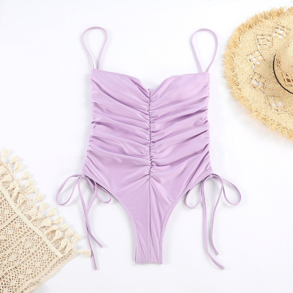 Pleated Drawstring One-piece