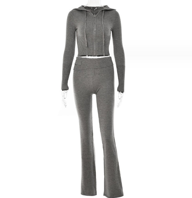 Hoodie Zip Knit Pants Set