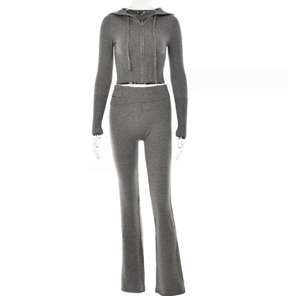 Hoodie Zip Knit Pants Set