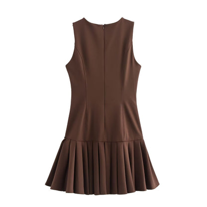 Round Neck Pleated Mini Dress