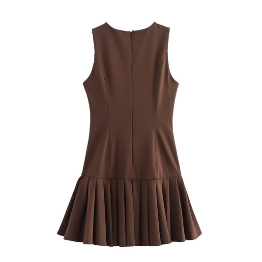 Round Neck Pleated Mini Dress
