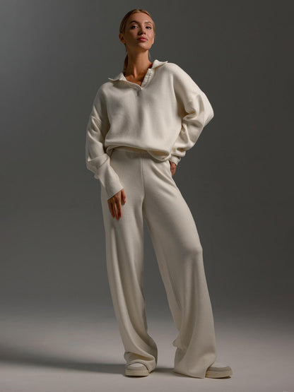 Simple Loose Solid Collar Sweater Set