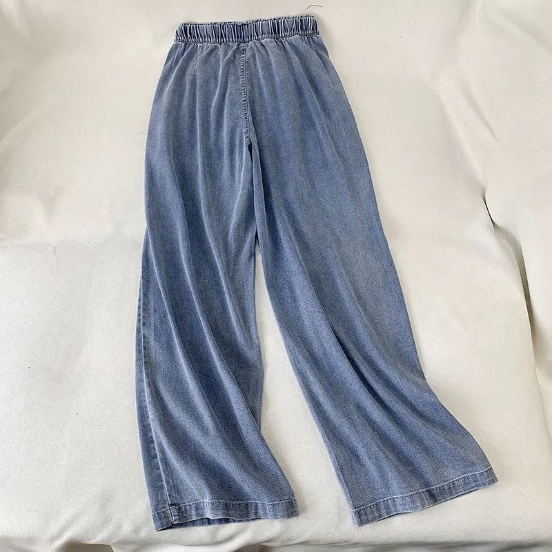 Denim Drawstring Wide-leg Pants