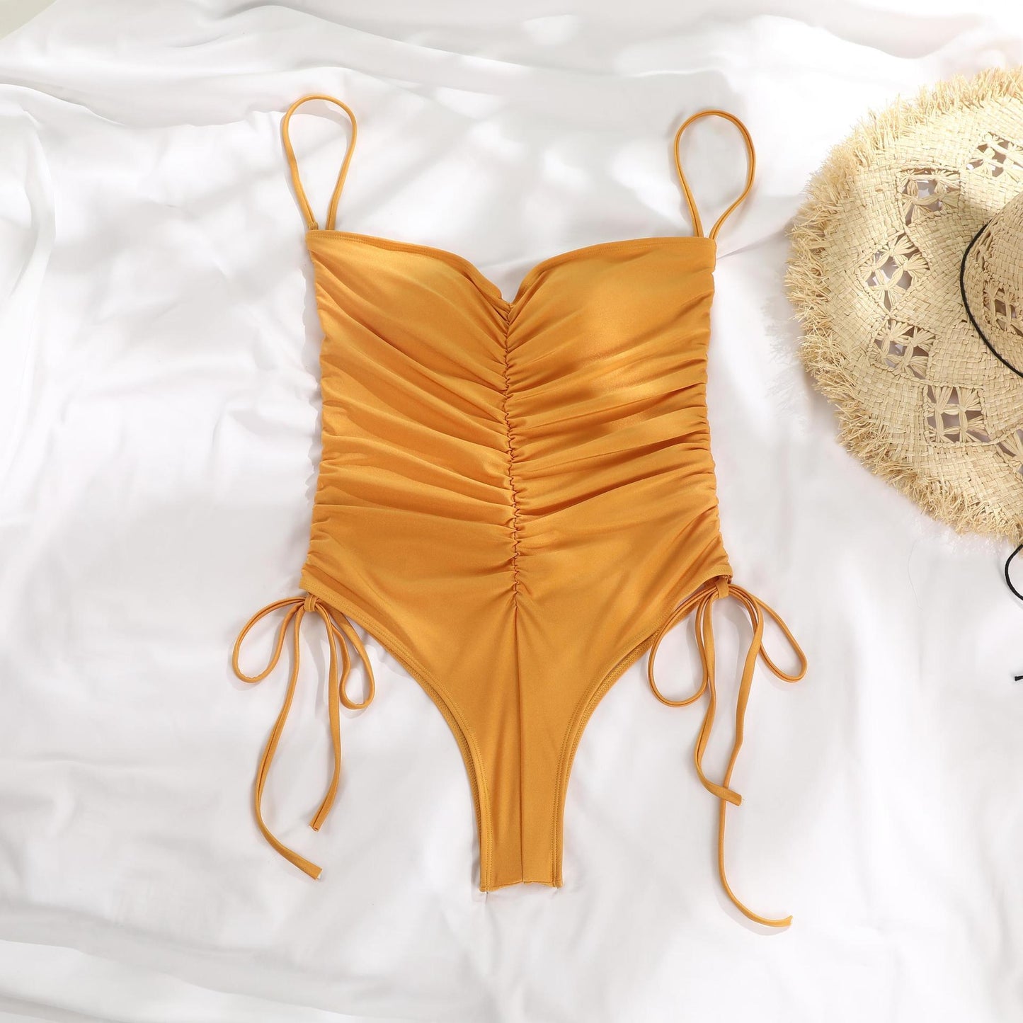 Pleated Drawstring One-piece