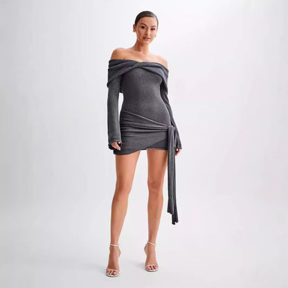 Knitted Off-shoulder Irregular Dress