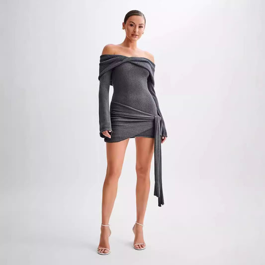 Knitted Off-shoulder Irregular Dress