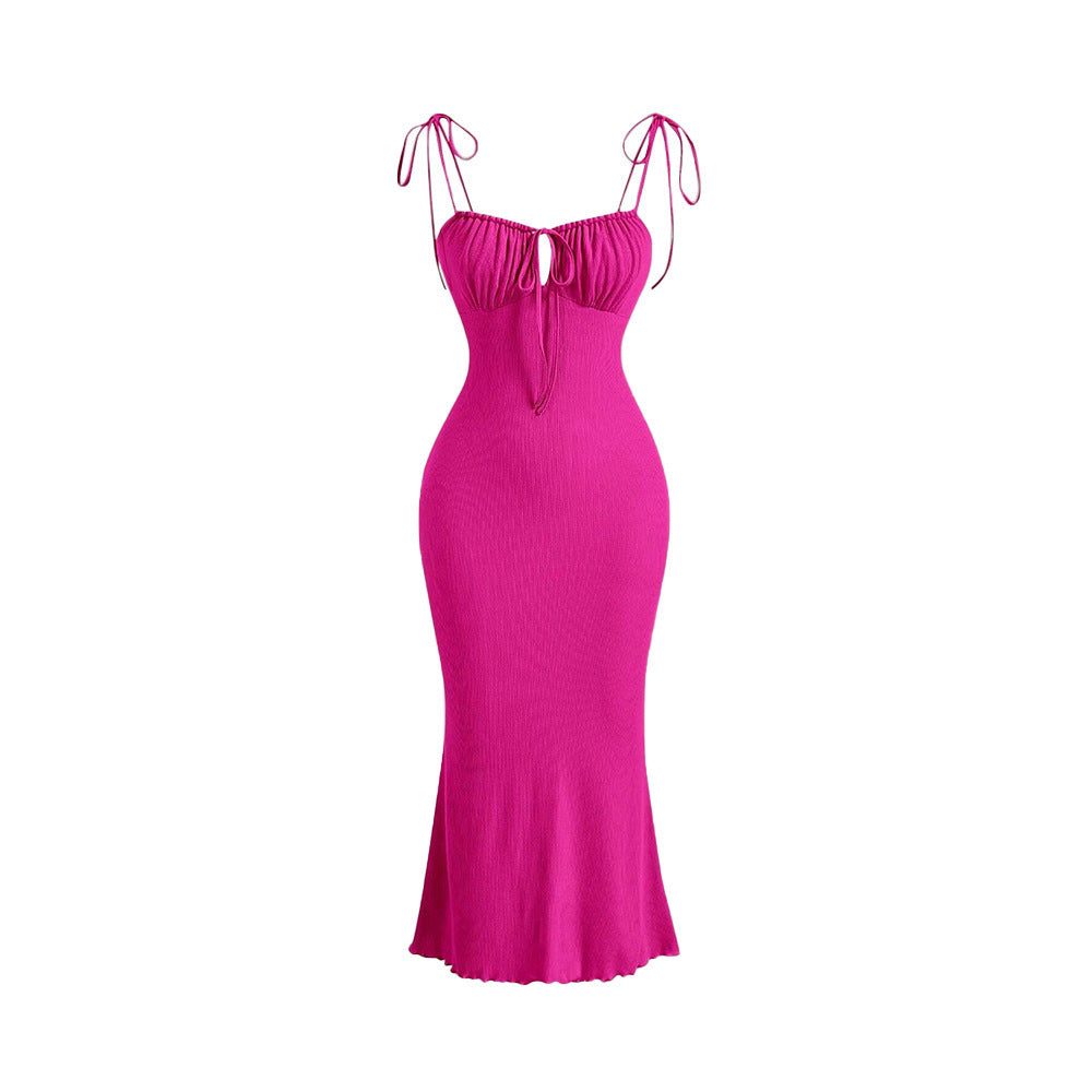Drawstring Lace Slim Fishtail Dress