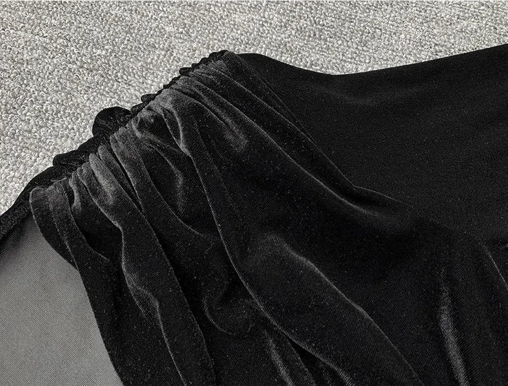 Black Velvet Deep V-neck Dress