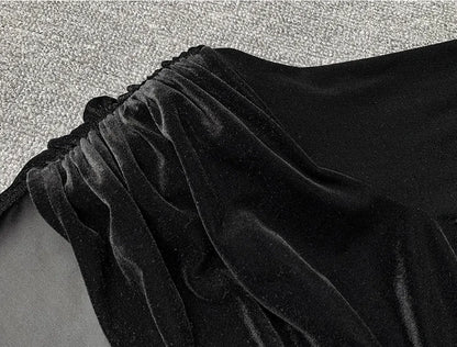 Black Velvet Deep V-neck Dress