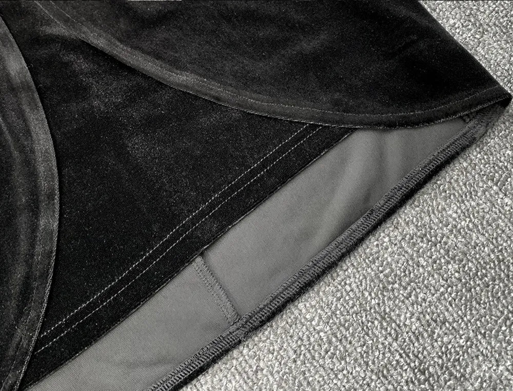 Black Velvet Deep V-neck Dress