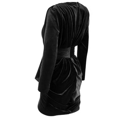 Black Velvet Deep V-neck Dress