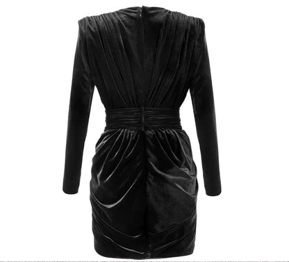 Black Velvet Deep V-neck Dress