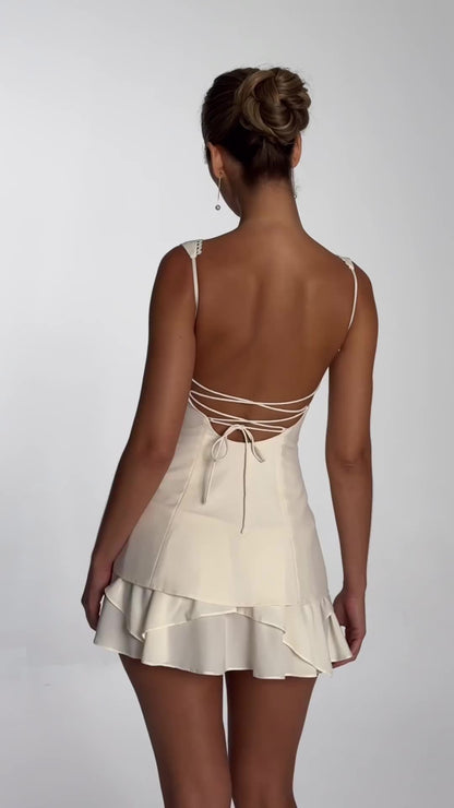 Tight Lace-up Backless Fitted Pleated Dress