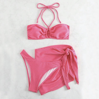 Solid Color Textured Bikini Set