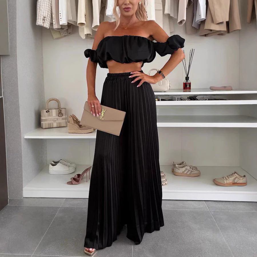 Satin Tube Top Leg Pants Set