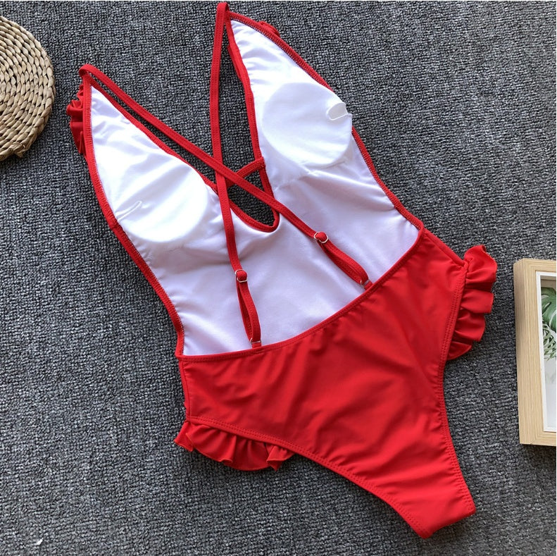 Ruffled Backless One-piece