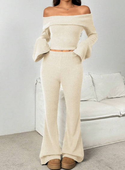 Off-neck Long-sleeve Knit Set