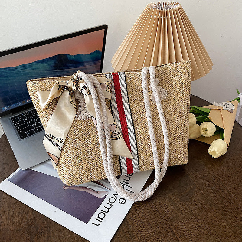 Stripe Large Straw Woven Bag