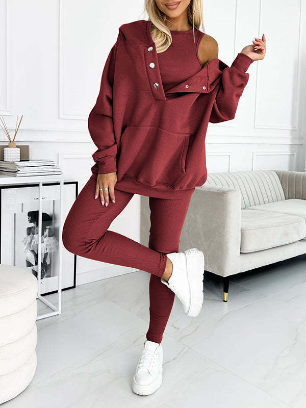 Solid Color Tank Hoodie Pants Set