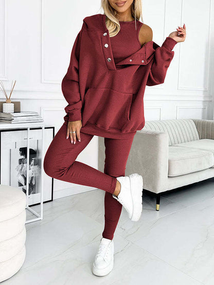 Solid Color Tank Hoodie Pants Set