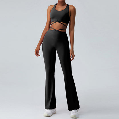 Criss Cross Thin Strap Tank-top With Yoga Pants Suit