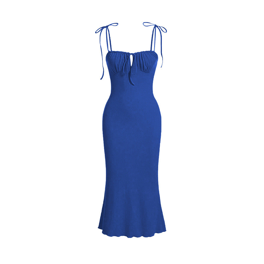 Drawstring Lace Slim Fishtail Dress