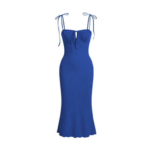 Drawstring Lace Slim Fishtail Dress