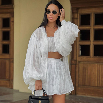 Loose Tube Top High Waist Shorts Three Piece Set