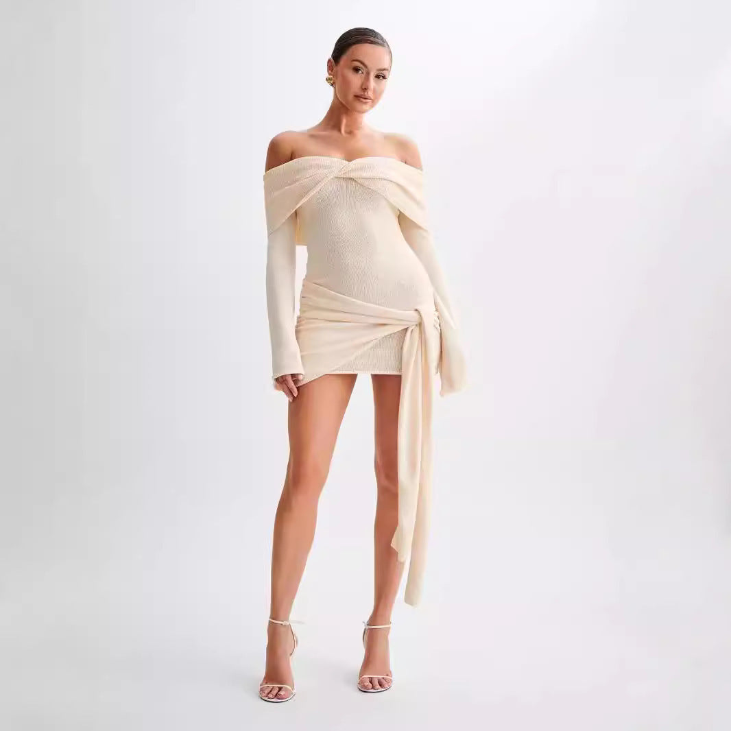 Knitted Off-shoulder Irregular Dress