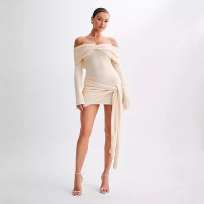 Knitted Off-shoulder Irregular Dress
