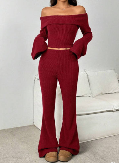 Off-neck Long-sleeve Knit Set