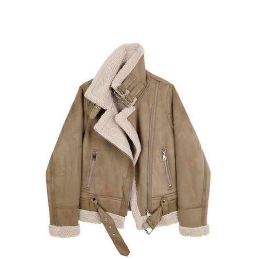 Lamb Wool Motorcycle Bomber Jacket
