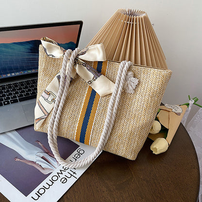 Stripe Large Straw Woven Bag