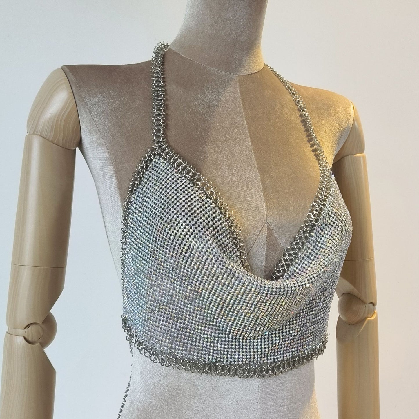Chain Metal Shoulder Strap Rhinestone Quartz Top