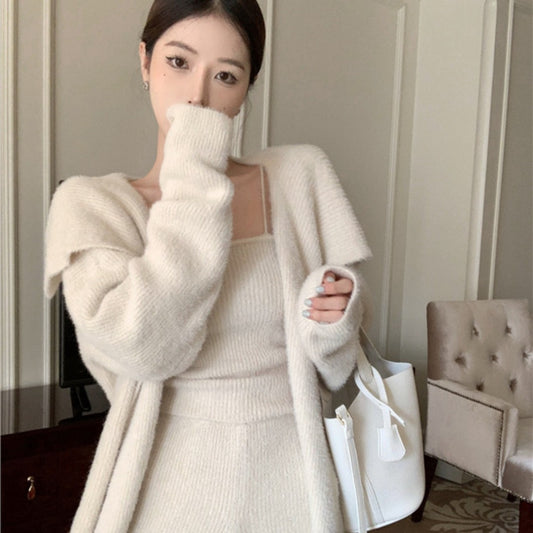 Knitted Wide-leg Pant Three-piece Set