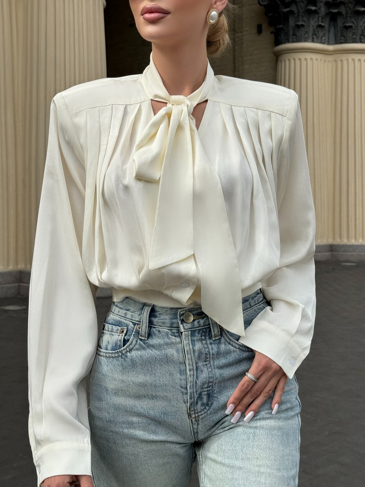 Lace-up Long-sleeved Blouse