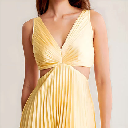 V-neck Hollow Pleated Dress