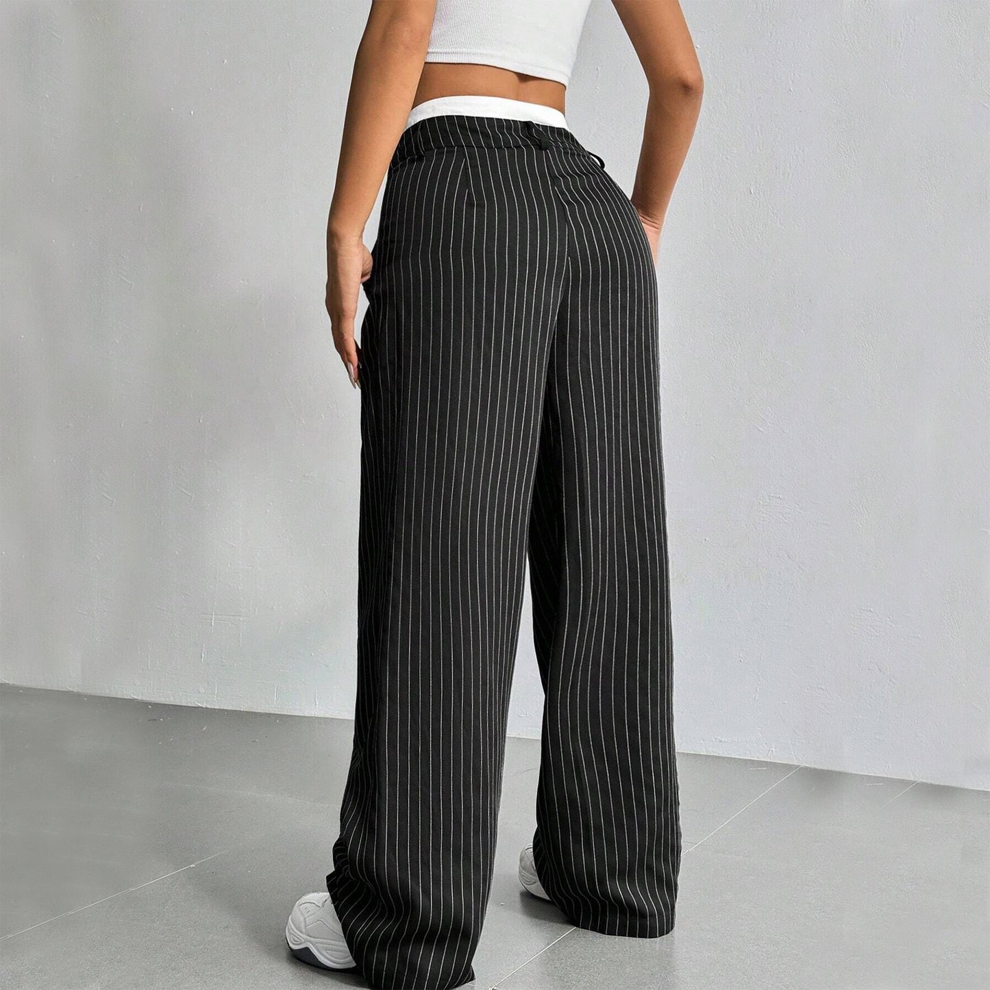 Stripe High Waist Straight Leg Trousers