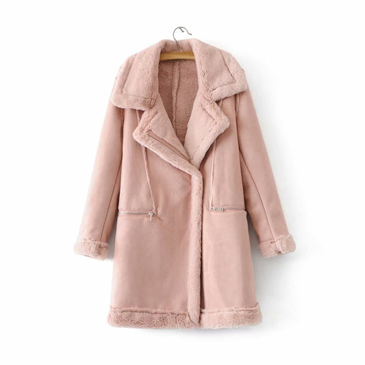 Long Suede Lambswool Fur Coat