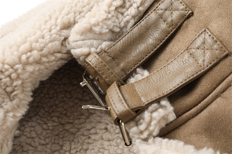 Lamb Wool Motorcycle Bomber Jacket