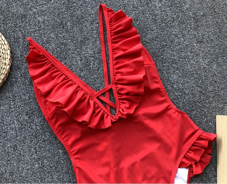 Ruffled Backless One-piece