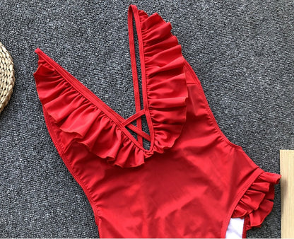 Ruffled Backless One-piece