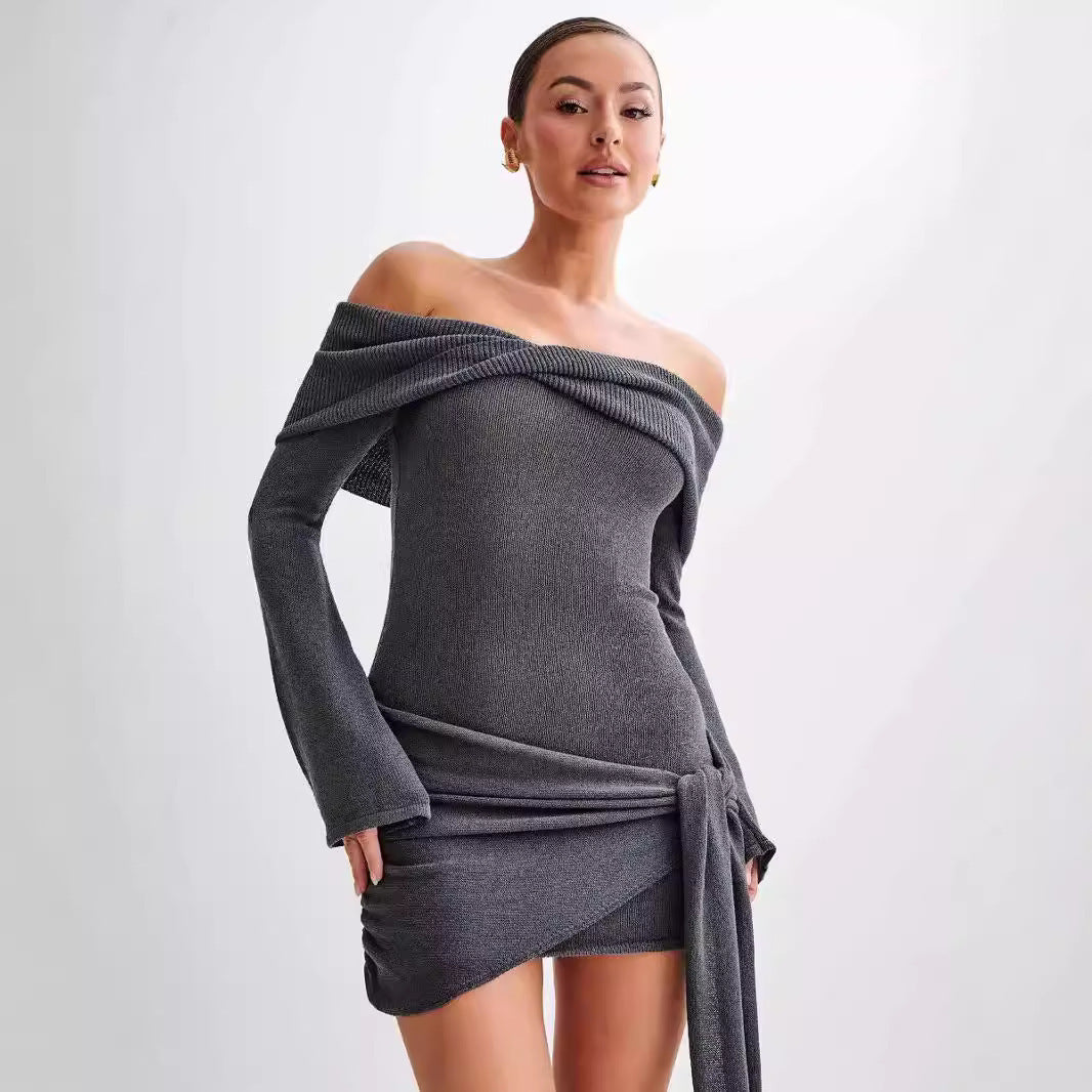 Knitted Off-shoulder Irregular Dress