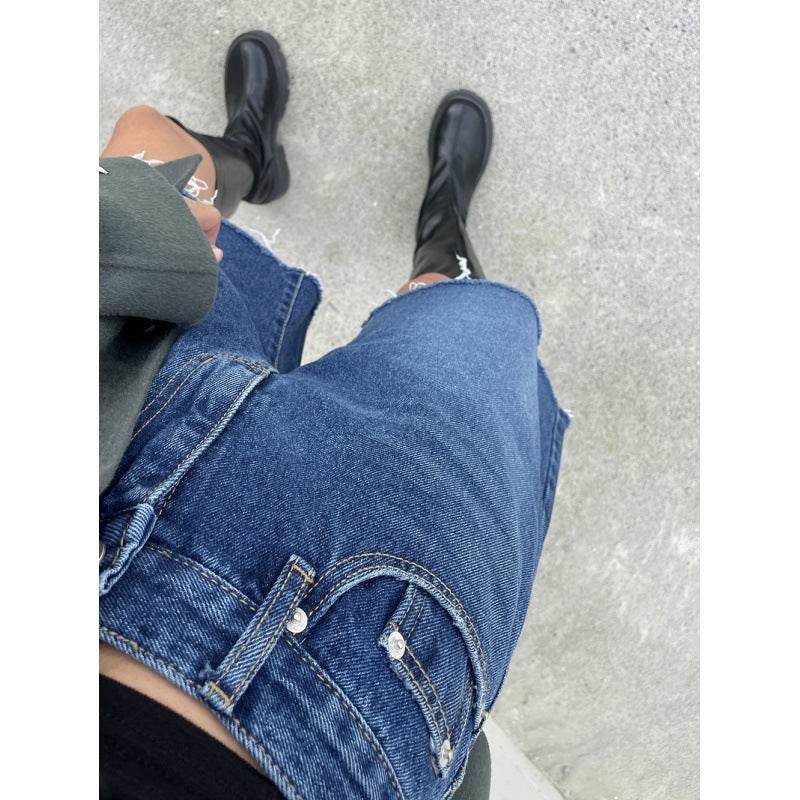Washed Blue Simple Baggy Shorts